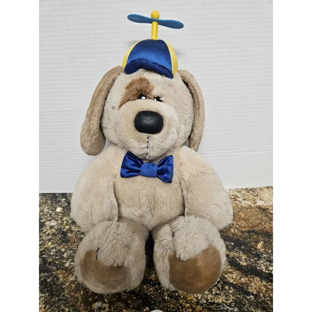 Vintage 1987 Dakin Brown Puppy Dog Whirly Propellor Hat Stuffed Animal Plush 16”
